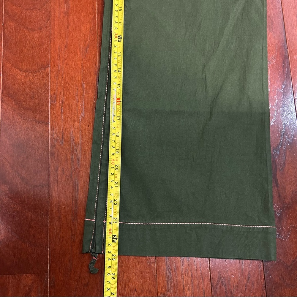 Anthropologie Maeve Colette Green Cropped Wide Leg Pants Contrast Stitch Size 30 - Picture 5 of 12